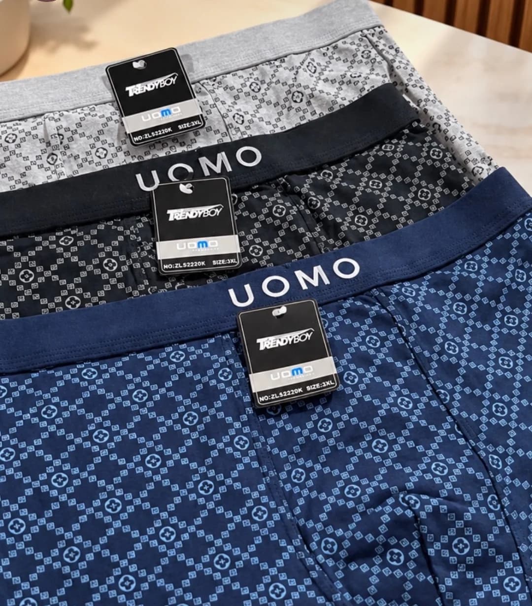 Boxer de algodón UOMO monograma, pack x 2 (talles M al 3XL) — foto publicada por el comercio en sus historias de Instagram @simple.indumentariia (21/10/2026)