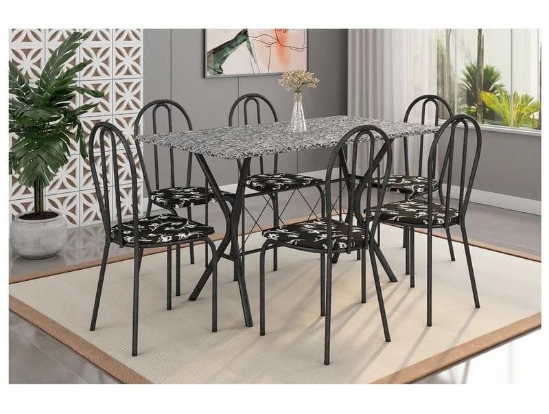 Mesa de Jantar 6 Cadeiras Retangular Preta Artefamol América Bruna