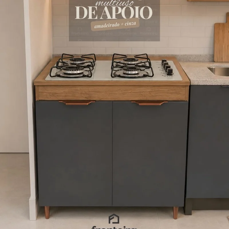 Balcão Multiuso de Apoio Amadeirado e Cinza