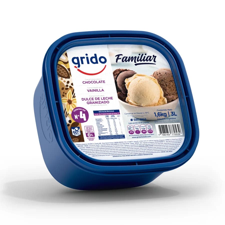 Familiar Nº 4 (Dulce de leche granizado/Vainilla/Chocolate)