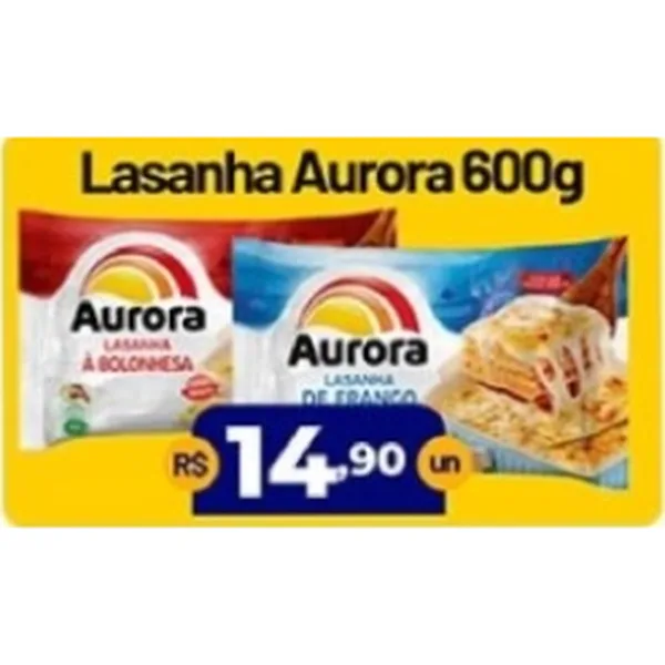 Lasanha Aurora 600 g (bolonhesa ou frango) — folheto "Fim de Semana da Economia" 28–31/10/2026, loja de Barracão (Instagram @supersaojoseoficial; imagens meramente ilustrativas)
