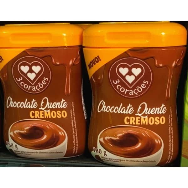 Chocolate quente em pó 3 Corações cremoso pote 180 g — foto da loja nos stories de Instagram @supersaojoseoficial (26/10/2026)