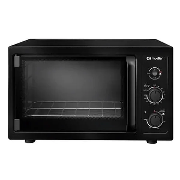 Forno elétrico Mueller 50 L Clean com timer — folheto "Fecha Mês" (até 31/10/2026), Instagram @lojasbenoit_barracao