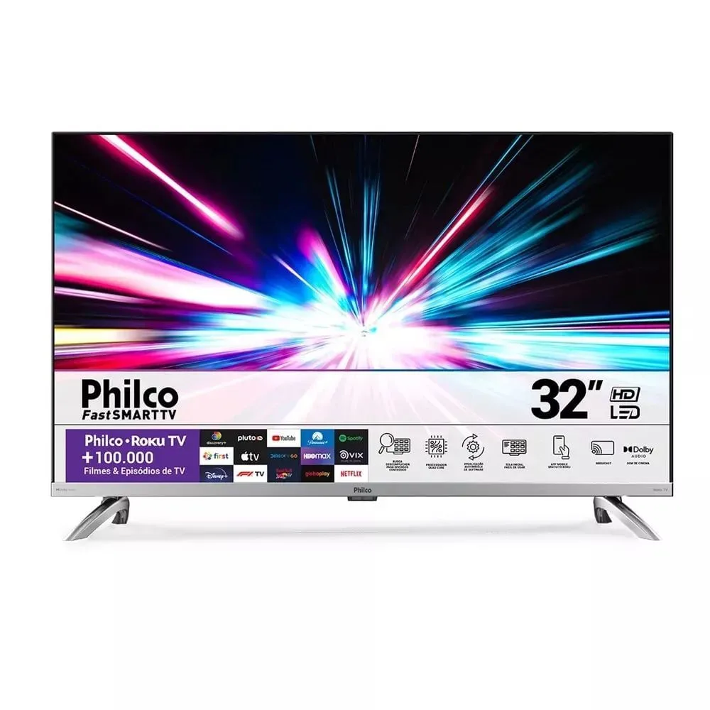 Smart TV LED 32" Philco PTV32G7 Roku TV Dolby Audio Prata