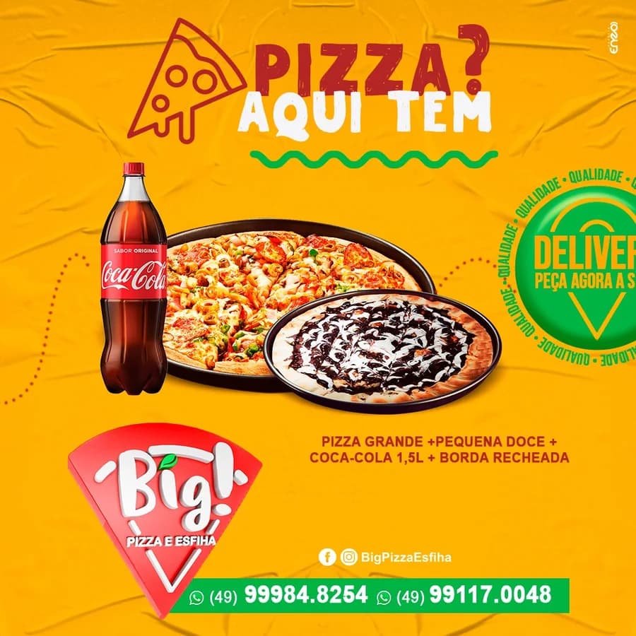 Combo 1 — Pizza Grande + Pizza Doce Broto + Coca-Cola 1,5 L