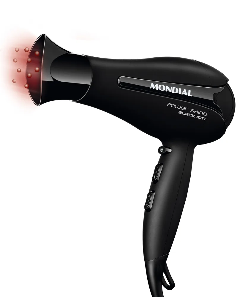 Secador Mondial 2200W Preto Bivolt Tourmaline Íon Antifrizz SC-13-BI Secagem Rápida