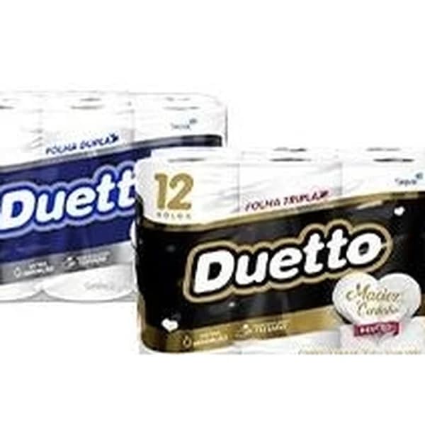 Papel higiênico Duetto folha dupla 30 m c/12 (ou folha tripla 20 m c/12) — folheto Bonno "Esquenta Final de Semana" Dionísio Cerqueira 15-16/10/2026 (Instagram @bonnoatacarejo)