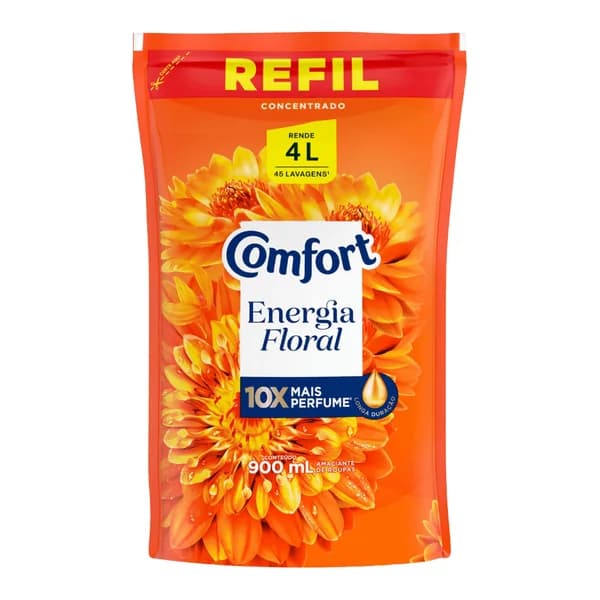 Amaciante Comfort concentrado energia floral sachê 900 ml — foto de catálogo de www.bistek.com.br (https://www.bistek.com.br/amaciante-concentrado-comfort-900ml-enflor-rf-2225719/p); búsqueda encargada por el administrador, 24/10/2026