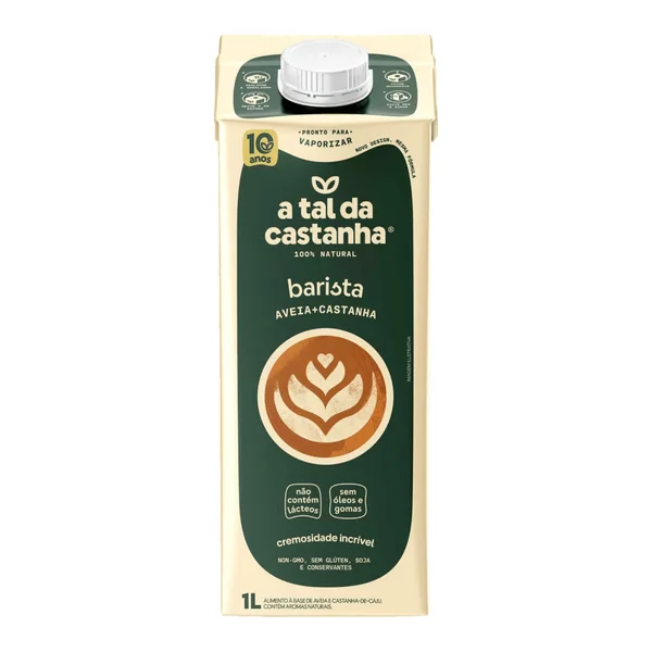 Bebida A Tal da Castanha barista 1 L — foto de catálogo de www.bistek.com.br (https://www.bistek.com.br/bebida-vegetal-castanha-de-caju-e-aveia-barista-a-tal-da-castanha-1l-2069857/p); búsqueda encargada por el administrador, 24/10/2026