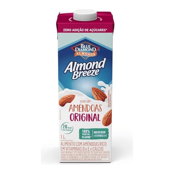 Bebida de amêndoa Almond Breeze original 1 L — foto de catálogo de www.bistek.com.br (https://www.bistek.com.br/bebida-a-base-de-amendoas-almond-breeze-original-sem-acucar-1l-1962493/p); búsqueda encargada por el administrador, 24/10/2026