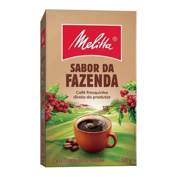Café Melitta Fazenda tradicional 500 g — foto de catálogo de www.bistek.com.br (https://www.bistek.com.br/cafe-po-melitta-500g-sabor-da-fazenda-2035650/p); búsqueda encargada por el administrador, 24/10/2026