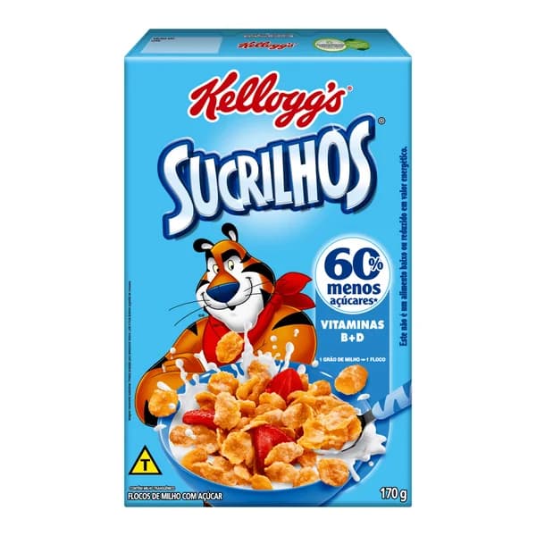 Cereal Kellogg's Sucrilhos 170 g — foto de catálogo de www.bistek.com.br (https://www.bistek.com.br/cereal-matinal-kelloggs-sucrilhos-caixa-170g-2247941/p); búsqueda encargada por el administrador, 24/10/2026