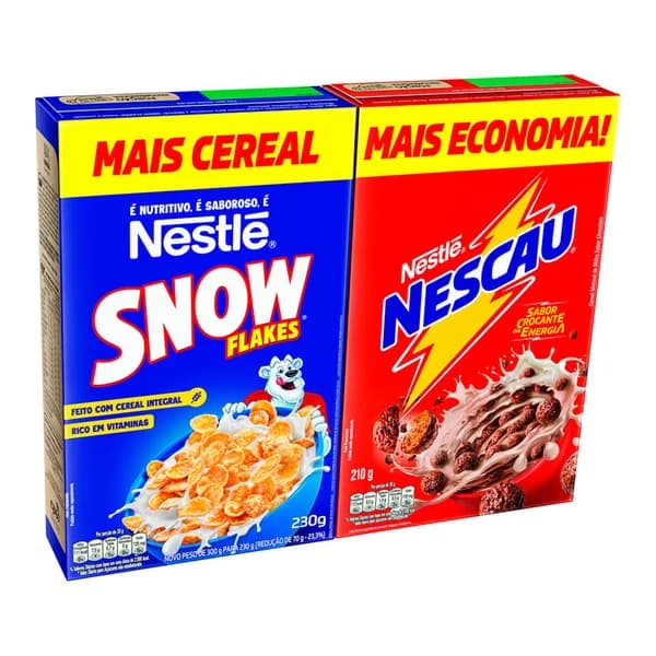 Cereal Nestlé Snow Flakes + Nescau 440 g — foto de catálogo de www.bistek.com.br (https://www.bistek.com.br/kit-cereal-matinal-chocolate-nescau-210g--snow-flakes-230g-mais-economia-2128195/p); búsqueda encargada por el administrador, 24/10/2026