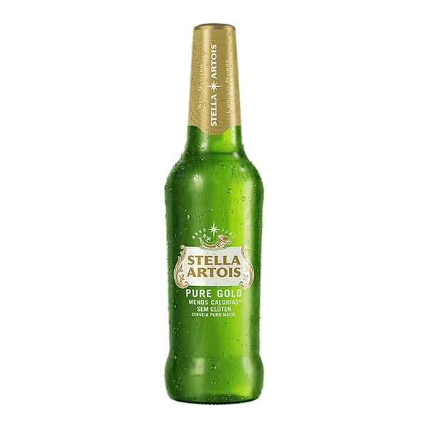 Cerveja Stella Artois Pure Gold garrafa one way — foto de catálogo de www.bistek.com.br (https://www.bistek.com.br/cerveja-stella-artois-pure-gold-330ml-long-neck-2008530/p); búsqueda encargada por el administrador, 24/10/2026