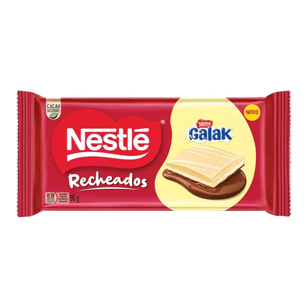Chocolate Nestlé recheado 90 g (Galak, Negresco, Prestígio ou Charge) — foto de catálogo de www.bistek.com.br (https://www.bistek.com.br/chocolate-nestle-recheados-90g-galak-4001535/p); búsqueda encargada por el administrador, 24/10/2026