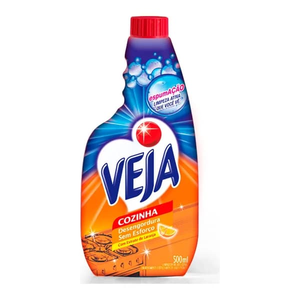 Desengordurante Veja laranja 500 ml — foto de catálogo de www.bistek.com.br (https://www.bistek.com.br/limpador-desengordurante-veja-500ml-laranja-refil-717789/p); búsqueda encargada por el administrador, 24/10/2026