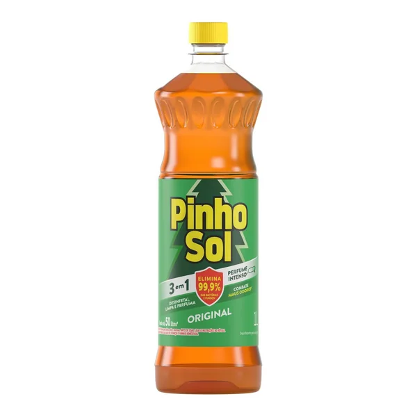 Desinfetante Pinho Sol 1 L (leve 1 L, pague 900 ml) — foto de catálogo de www.bistek.com.br (https://www.bistek.com.br/desinfetante-pinho-sol-1l-original-1463691/p); búsqueda encargada por el administrador, 24/10/2026