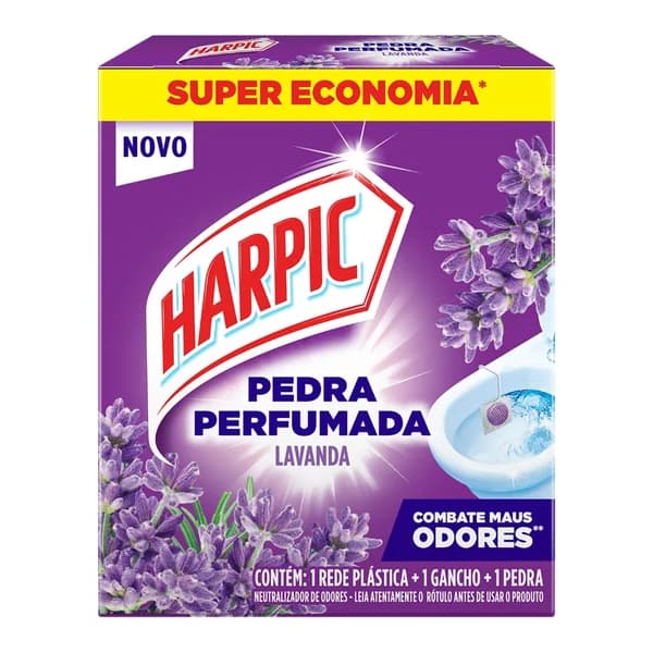 Harpic pedra perfumada super economia — foto de catálogo de www.bistek.com.br (https://www.bistek.com.br/neutralizador-de-odores-pedra-perfumada-lavanda-harpic-super-economia-1452320/p); búsqueda encargada por el administrador, 24/10/2026