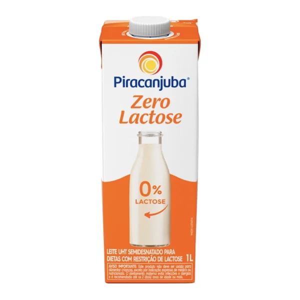 Leite Piracanjuba zero lactose 1 L (desnatado ou semidesnatado) — foto de catálogo de www.bistek.com.br (https://www.bistek.com.br/leite-piracanjuba-zero-lactose-1l-1492047/p); búsqueda encargada por el administrador, 24/10/2026