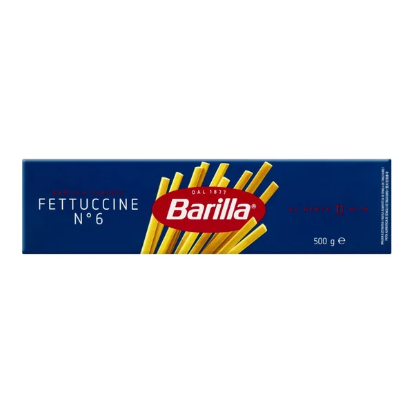 Massa Barilla grano duro Fettuccine nº 6 500 g — foto de catálogo de www.bistek.com.br (https://www.bistek.com.br/macarrao-de-semola-de-trigo-duro-fettuccine-6-barilla-caixa-500g-2334038/p); búsqueda encargada por el administrador, 24/10/2026
