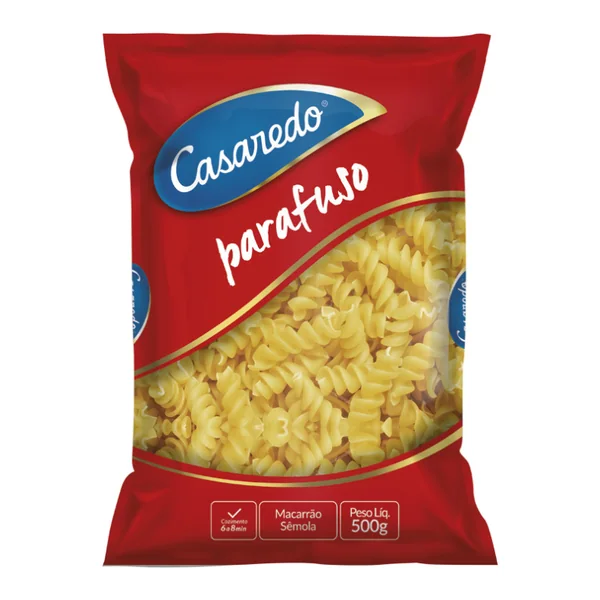 Massa Casaredo sêmola parafuso 500 g — foto de catálogo de www.casaredo.com (https://www.casaredo.com/produto/massa-semola-parafuso-500g); búsqueda encargada por el administrador, 24/10/2026