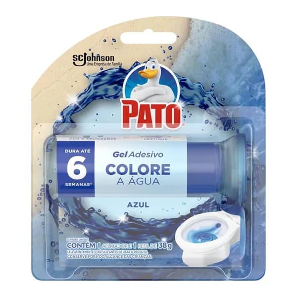 Pato gel adesivo aparelho + 6 discos marine — foto de catálogo de www.bistek.com.br (https://www.bistek.com.br/pato-detergente-sanitario-gel-adesivo-com-aplicador-azul-38g-com-6-discos-2316536/p); búsqueda encargada por el administrador, 24/10/2026