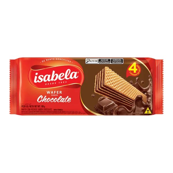 Wafer Isabela chocolate 100 g — foto de catálogo de www.bistek.com.br (https://www.bistek.com.br/biscoito-wafer-isabela-chocolate-100g-1965000/p); búsqueda encargada por el administrador, 24/10/2026