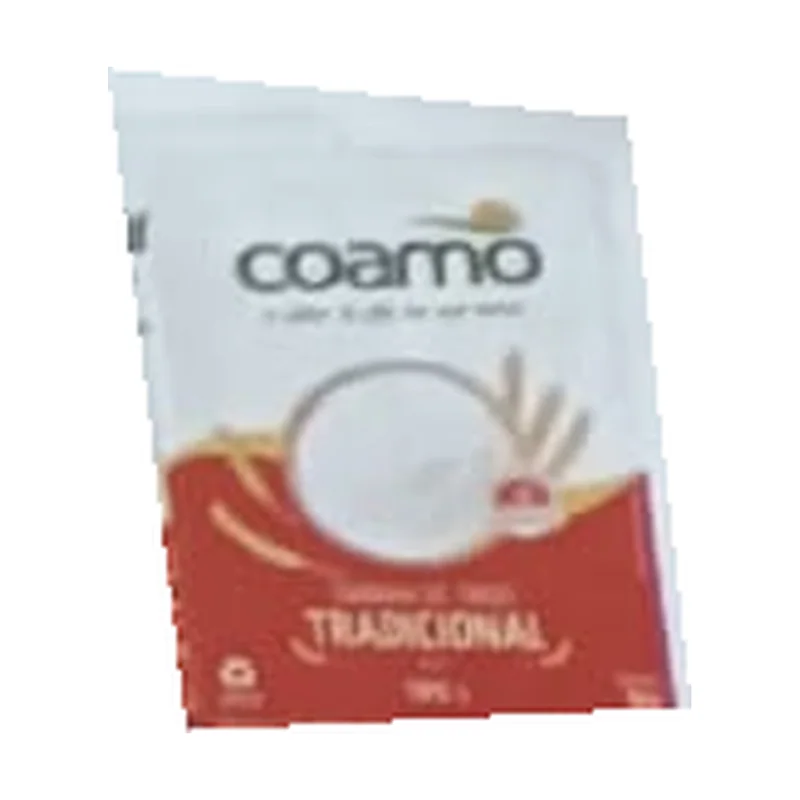 Harina de trigo tradicional Coamo 1 kg, envase original del folleto Rede Forte