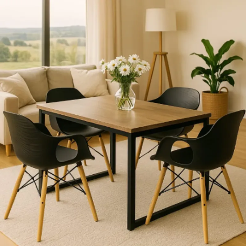 Juego De Mesa Y Sillas DAKOT Tipo Eames X4 Comedor Patas Madera