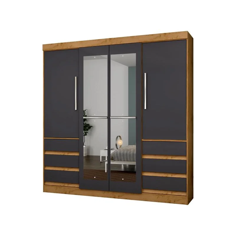 Guarda-roupa Casal com Espelho 4 Portas 6 Gavetas Araplac Atraente Sofia