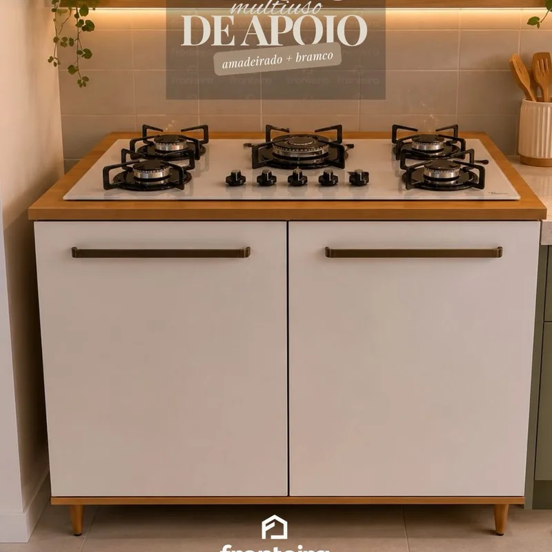 Balcão Multiuso de Apoio Amadeirado e Branco